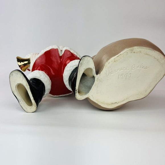 Vtg 1970S Atlantic Mold Ceramic Santa Claus With Bell And‎ Toy Bag Planter/Bowl - Picture 5 of 6